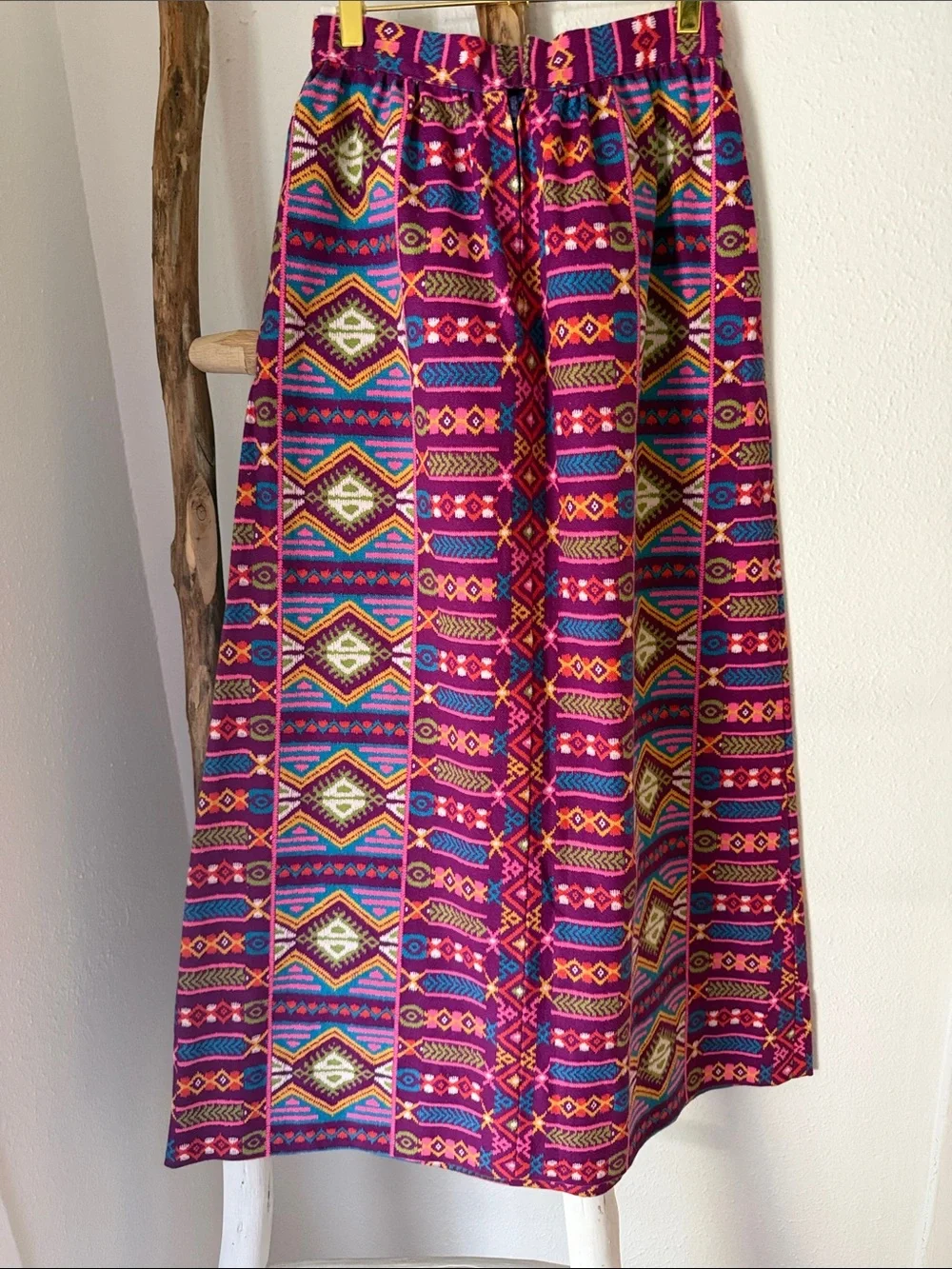 Vintage 70s Handmade Purple Pink & Teal Southwestern Tribal Maxi Skirt Small